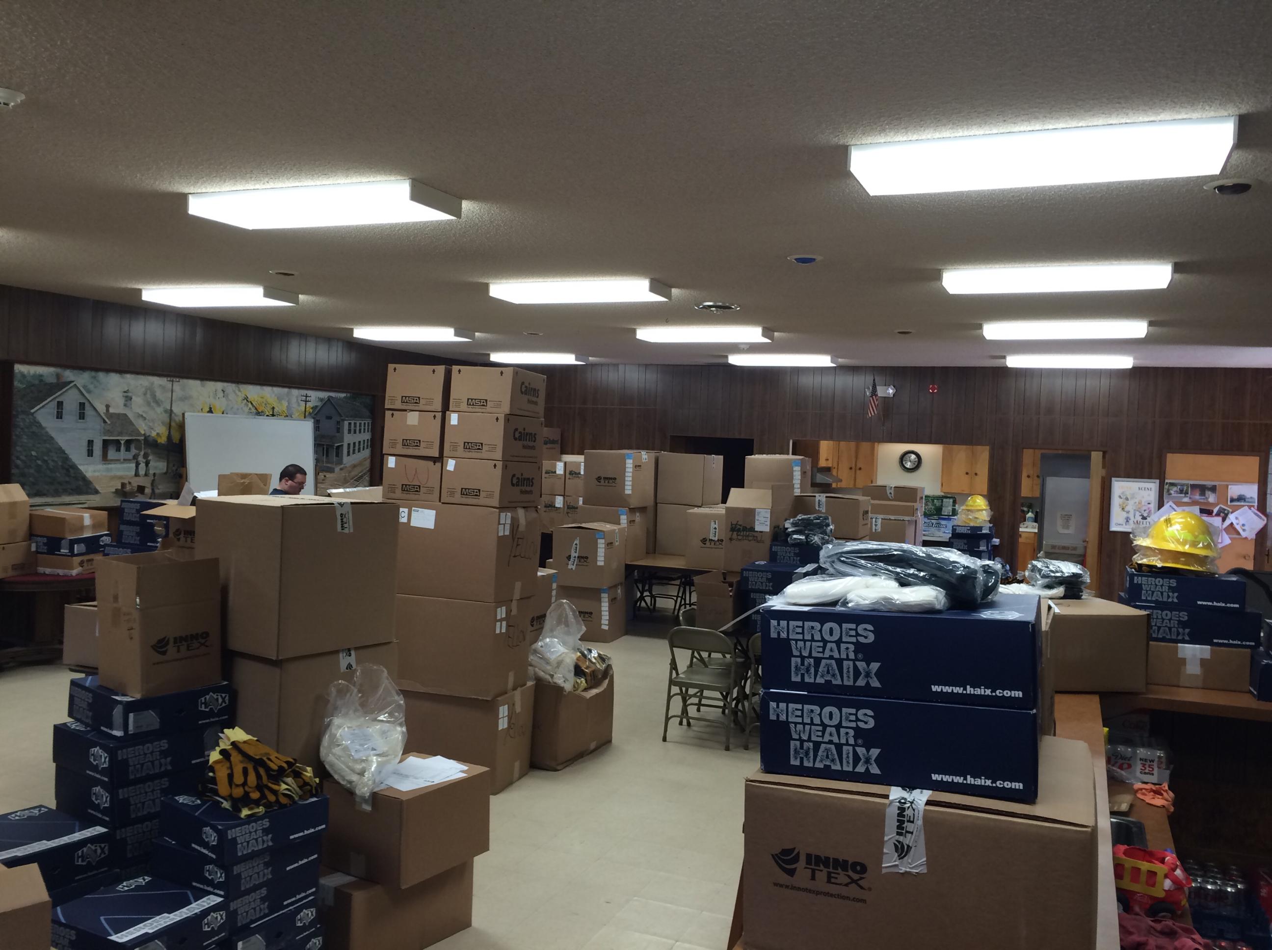 Inventory being sorted at Blue Lake Volunteer Fire Department